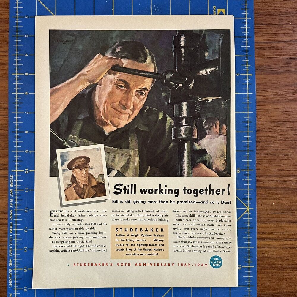 1942 Vintage Print Ad Studebaker Father and Son WW2